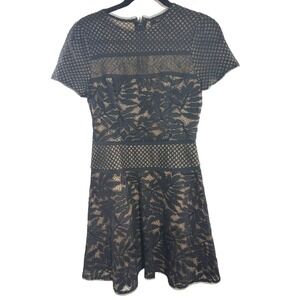 BCBG MAXAZRIA Black Eleanor Lace Blocked Cotton Blend A-line Dress Sz 2 Preowned